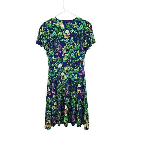 Leota Women's Flutter Sleeve Dress Butterfly Meadow Navy Multi Sz M - Picture 6 of 10